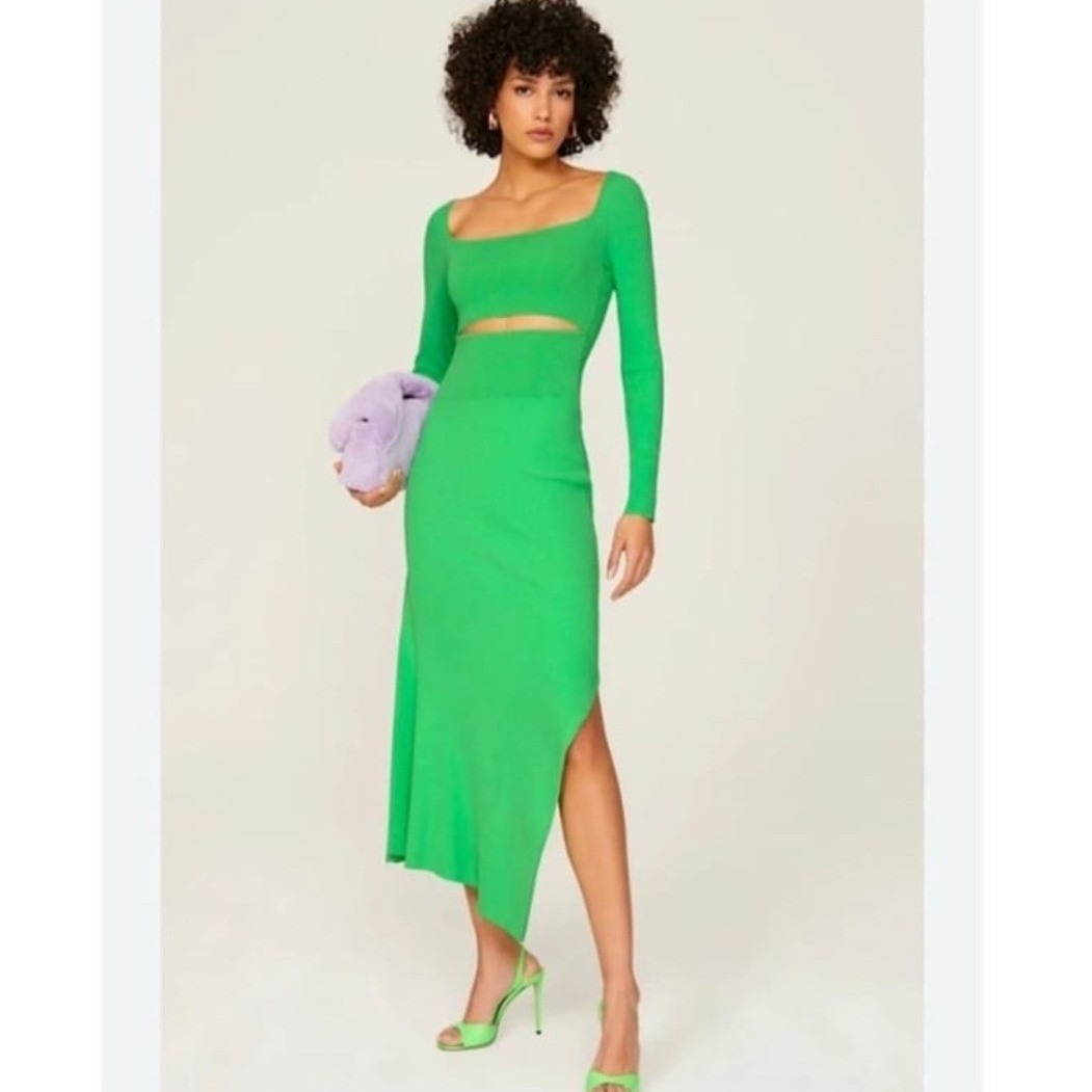 A.L.C. Womens Green Clara Asymmetrical Cutout Dress Sz M Ribbed Bodycon $595 Rp